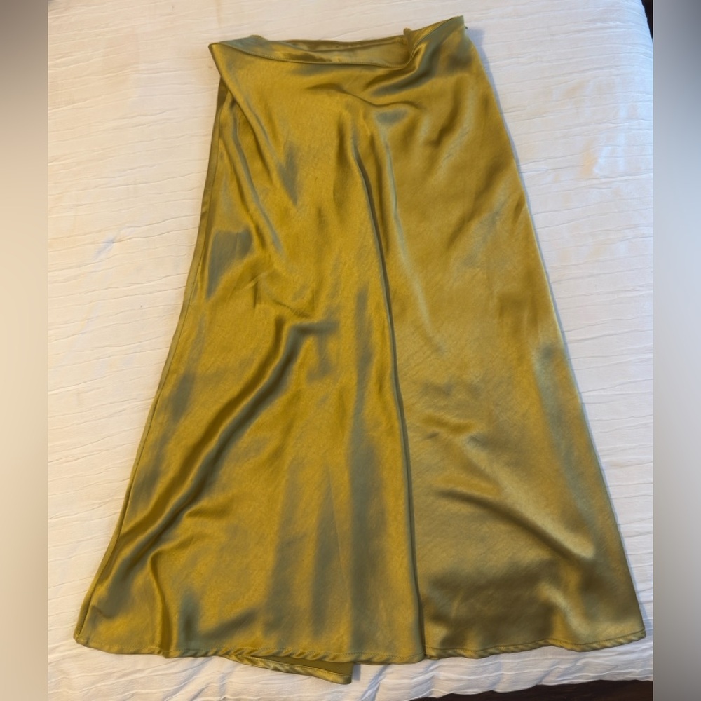 Satin A-Line Slip Skirt in Olive Green